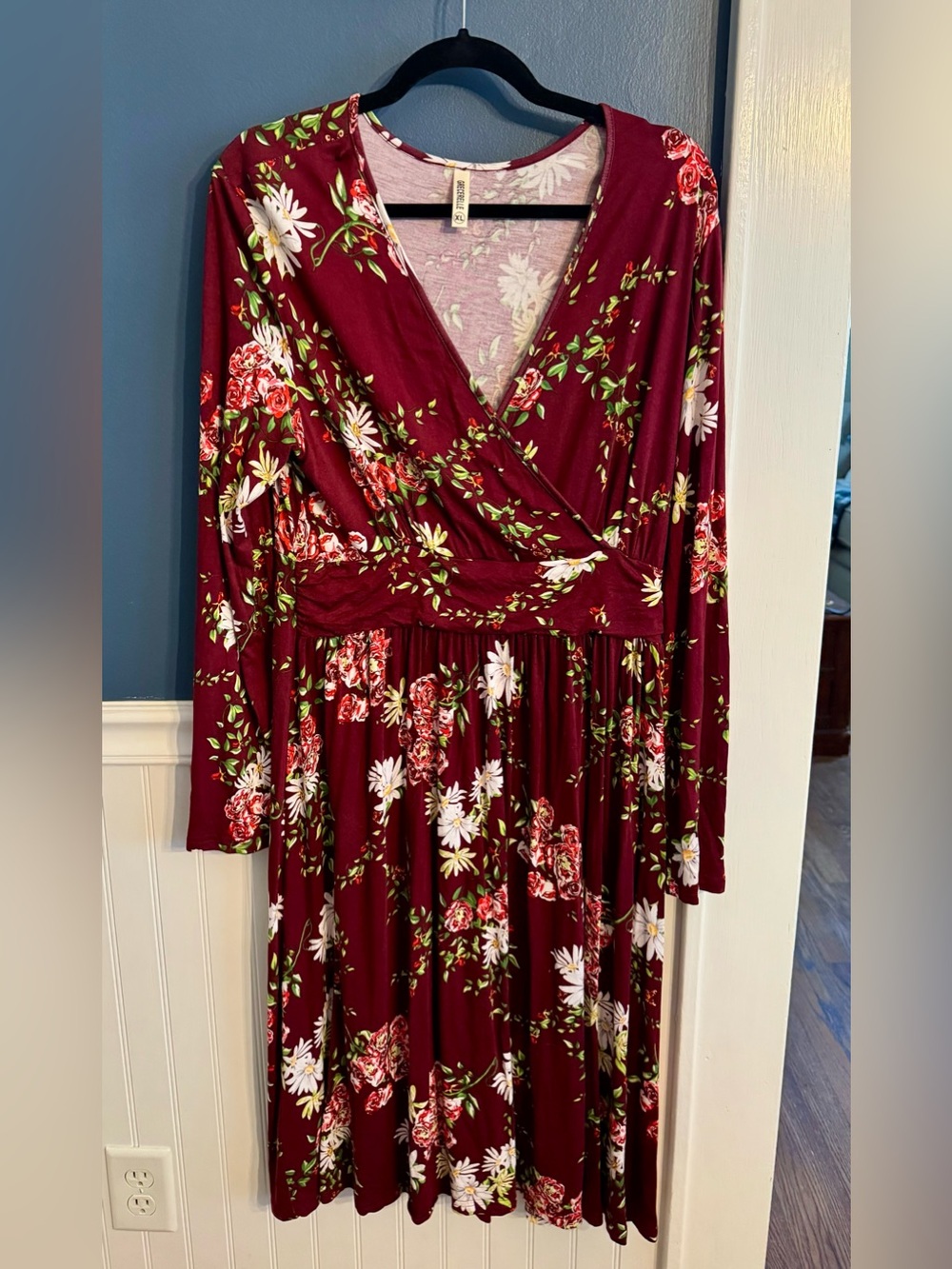 Floral Wrap V-Neck Dress Long Sleeve Empire Waist